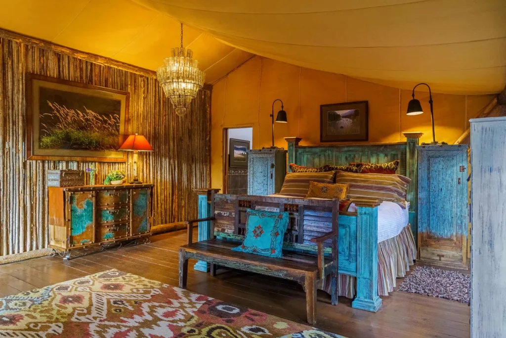The Resort at Paws Up Thurkill luxury glamping tent interior